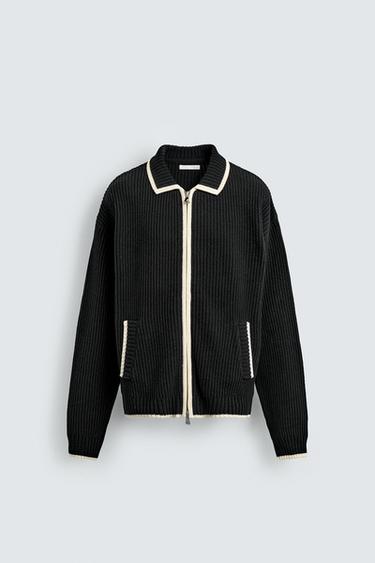 CONTRAST RIB KNIT CARDIGAN - Black by Zara