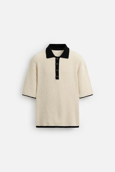 CONTRAST TEXTURED KNIT POLO SHIRT - Ecru by Zara