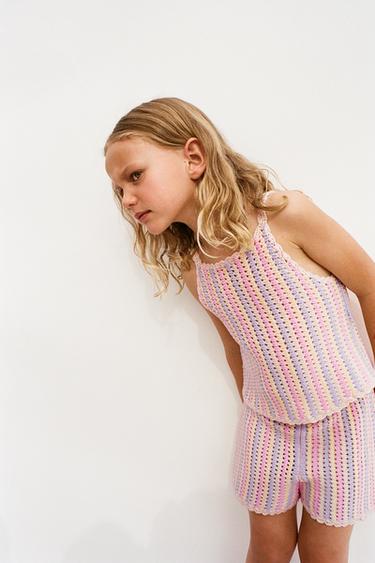 STRIPED KNIT BERMUDA SHORTS - Pastel pink by Zara