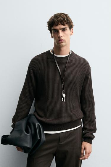 RIBBED TEXTURE SWEATER - Dark brown by Zara