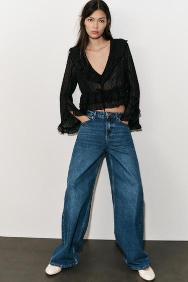 RUFFLED DOTTED MESH BLOUSE - Black by Zara - Image 0