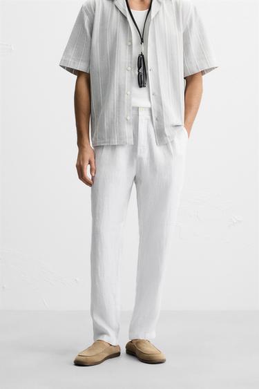 100% LINEN TROUSERS - White by Zara