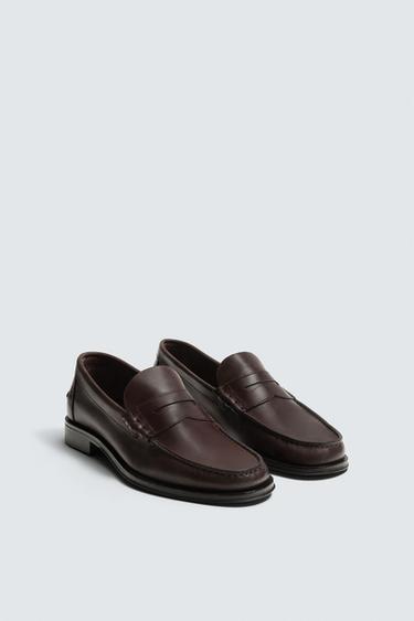 LEATHER PENNY LOAFERS - Brown by Zara