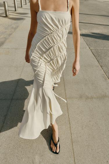 LONG DRAPED DRESS - Oyster-white by Zara