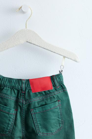 ZARA TIMELESS - STRAIGHT TWILL TROUSERS WITH CONTRAST STITCHING - Mid-green by Zara