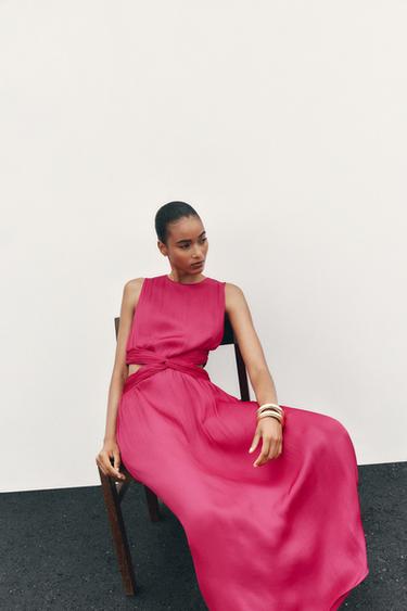 CUT-OUT SATIN MIDI DRESS - Fuchsia by Zara