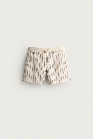RACERBACK EMBROIDERED STRIPED MID-LENGTH SWIMMING TRUNKS - Ecru by Zara