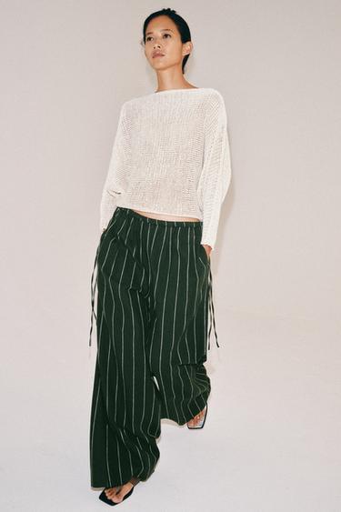 ZW COLLECTION STRIPED LINEN BLEND TROUSERS - Green by Zara
