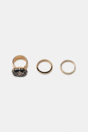 PACK OF 3 GEMSTONE RINGS - Golden by Zara