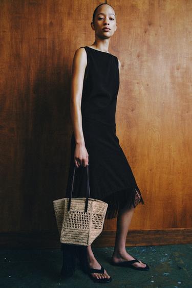 ZW COLLECTION ASYMMETRIC FRINGED DRESS - Black by Zara