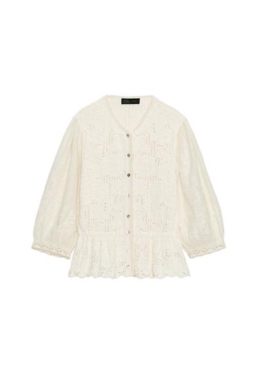 ROMANTIC COMBINED KNIT CARDIGAN - Ecru by Zara