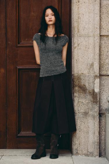 RIBBED KNIT TOP - Anthracite grey by Zara
