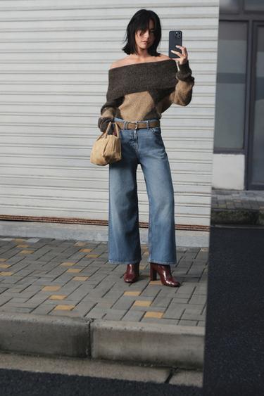 Z.08 WIDE-LEG CROPPED HIGH-WAIST JEANS WITH BELT - Mid-blue by Zara