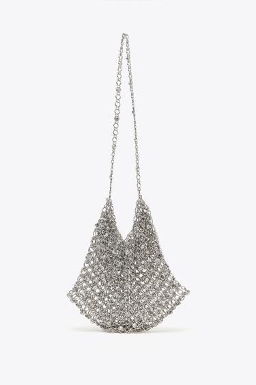 MINI BEADED BUCKET BAG - Silver by Zara