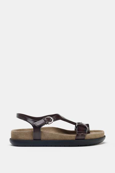 FLAT LEATHER SANDALS - Chocolate Brown by Zara