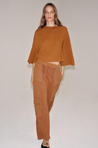 COTTON AND LINEN CAPE T-SHIRT - Burnt orange by Zara
