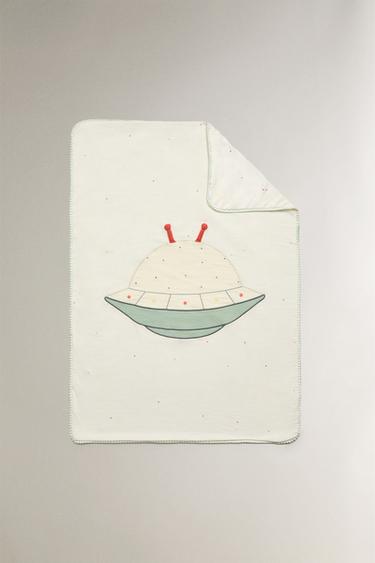 CHILDREN'S COTTON BLANKET WITH SPACE APPLIQUÉ - Multicoloured by Zara