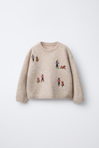 EMBROIDERED KNIT SWEATER WITH WOOL - Ecru by Zara