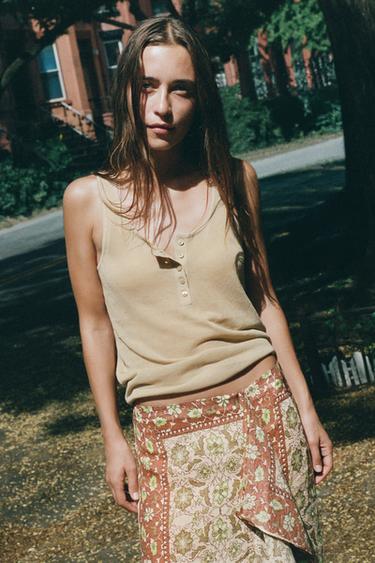 KNIT HENLEY TOP - Brown / Taupe by Zara