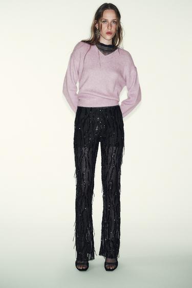 FLARE SEQUIN LEGGINGS - Black by Zara