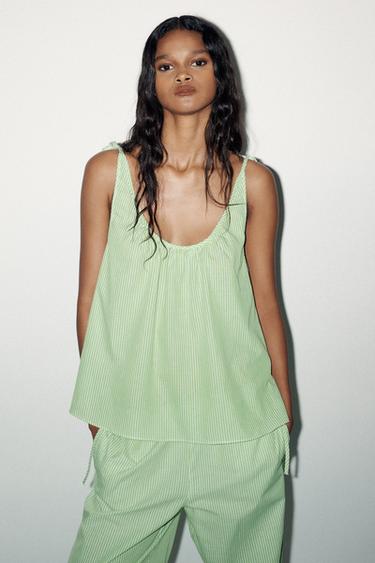 STRIPED STRAPPY TOP - Green/White by Zara