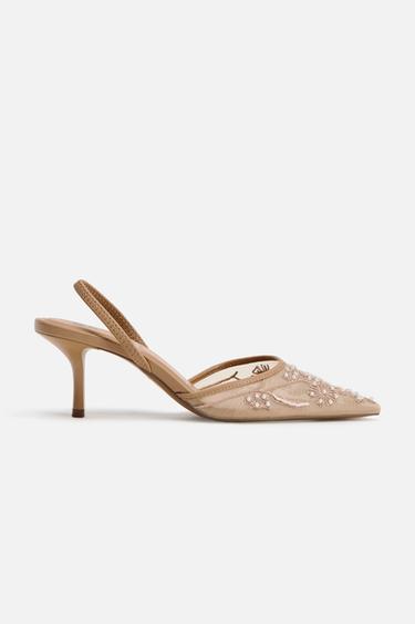 SLINGBACK SHOES WITH EMBROIDERED MESH - Brown by Zara