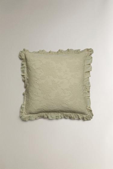 JACQUARD CUSHION COVER WITH RUFFLE - Green by Zara