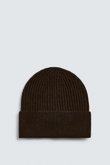 WOOL BLEND KNIT BEANIE - Brown / Taupe by Zara