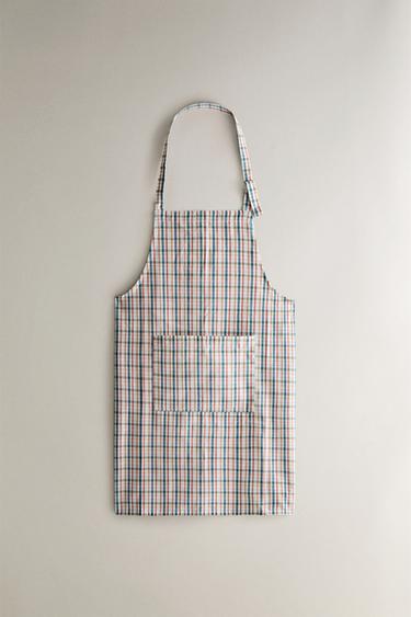 CHECKED COTTON APRON - Blue by Zara