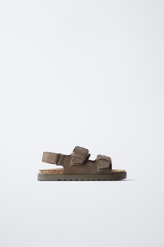 LEATHER SANDALS WITH BUCKLES - Brown by Zara - Image 0