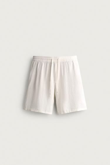 RELAXED FIT VISCOSE/LINEN BERMUDA SHORTS - White by Zara