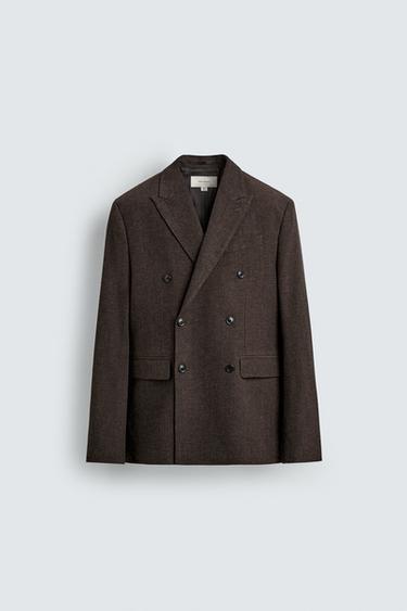DOUBLE-BREASTED WOOL BLEND BLAZER - Dark brown by Zara