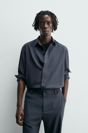 FLOWING RELAXED FIT SHIRT - Navy blue by Zara