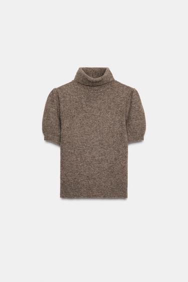 SHORT PUFF SLEEVE JUMPER - Brown / Taupe by Zara