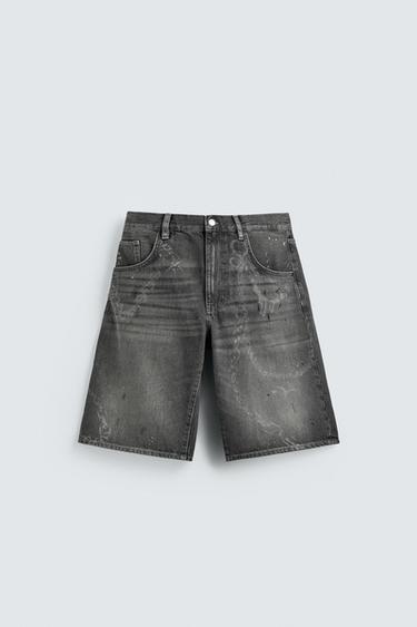FADED CHAIN-EFFECT DENIM BERMUDA SHORTS - Grey by Zara