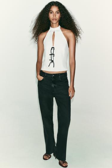 HALTER TOP WITH TIES - Ecru by Zara