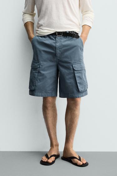RELAXED FIT CARGO BERMUDA SHORTS - Blue by Zara