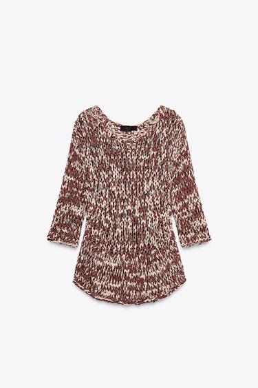COMBINED KNIT PEPLUM SWEATER - Brown / Ecru by Zara