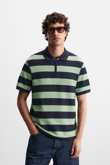 QUARTER-ZIP POLO SHIRT - striped by Zara