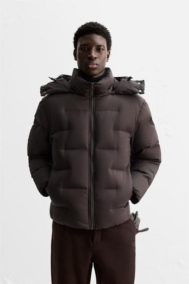 WATER-REPELLENT HOODED DOWN JACKET - Chocolate by Zara