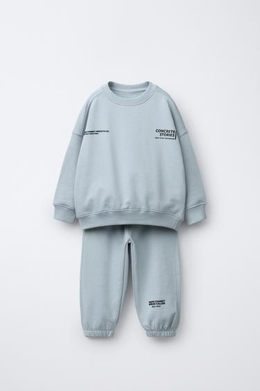TEXT SWEATSHIRT AND JOGGERS JOGGING SET - Light blue by Zara - Image 0