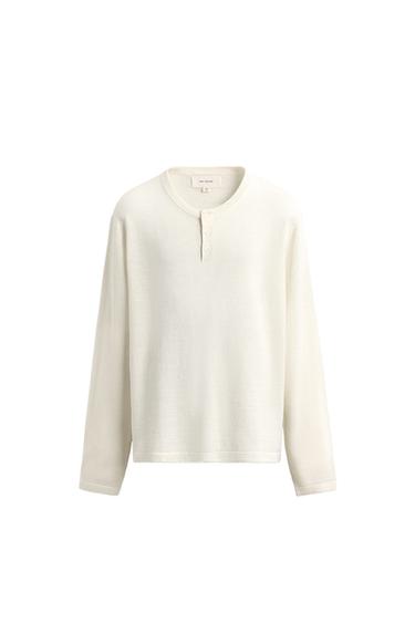 HENLEY NECK LINEN-WOOL JUMPER - Ecru by Zara