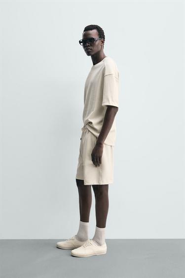 INTERLOCK RELAXED FIT JOGGER BERMUDA SHORTS - Oyster-white by Zara