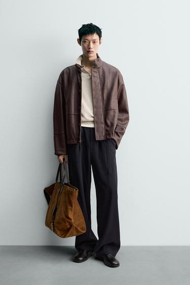 LEATHER EFFECT TEXTURED JACKET - Burgundy by Zara