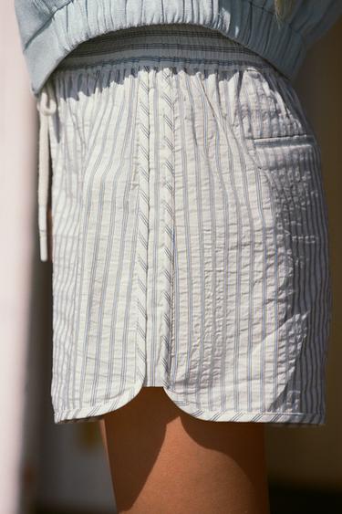 STRIPED DRAWSTRING SHORTS - Ecru / Brown by Zara