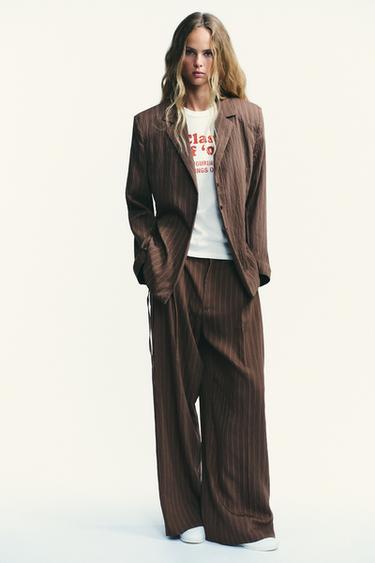 DOUBLE PLEAT TROUSERS WITH FLAPS - Brown / Ecru by Zara - Image 0