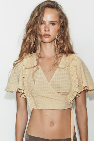 STRUCTURED CROSSOVER CROP TOP - Mid-camel by Zara