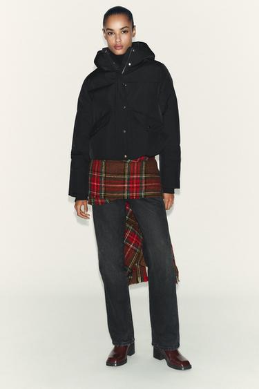 SHORT WATER-REPELLENT WINDPROOF HOODED ANORAK - Black by Zara