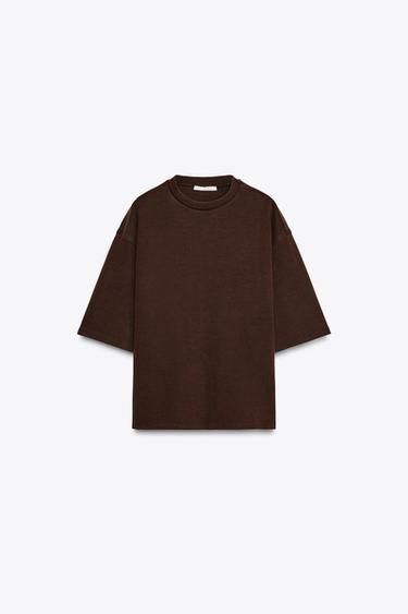 WASHED EFFECT INTERLOCK T-SHIRT - Dark brown by Zara