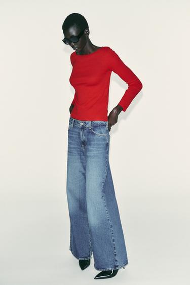 COTTON BOAT NECK T-SHIRT - Red by Zara - Image 0